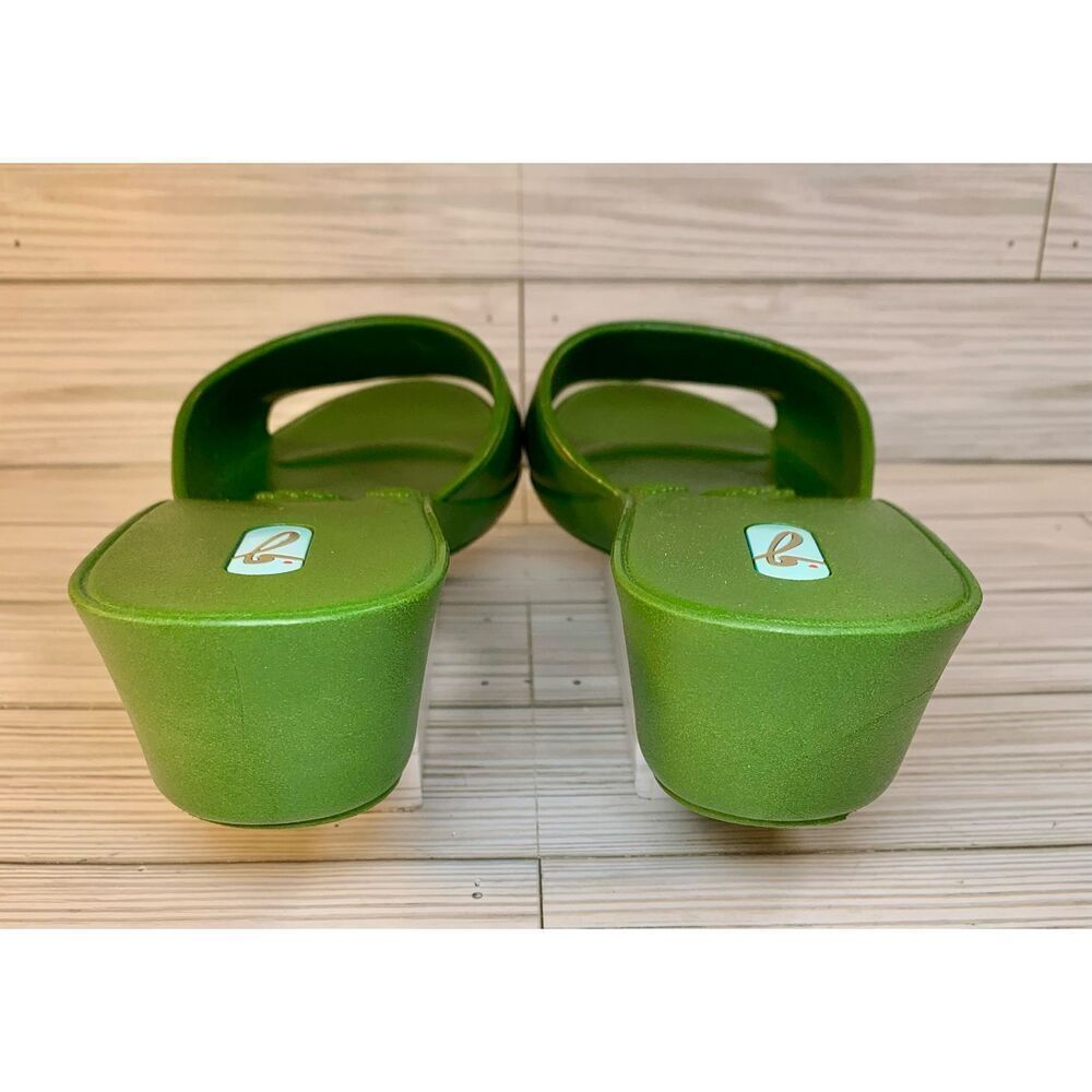 Oka B Slide Slip On Open Toe Heels In Army Green - image 6